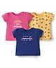 Doodle Poodle 100% Cotton Knit Half Sleeves Tops with Text & Star Print Pack of 3 - Pink Yellow & Navy Blue