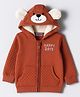 Babyhug Cotton Knit Full Sleeves Hooded Sweatjacket With Text Embroidery & Kangaroo Pockets - Brown