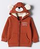 Babyhug Cotton Knit Full Sleeves Hooded Sweatjacket With Text Embroidery & Kangaroo Pockets - Brown