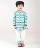 Polka Tots Cotton Woven Full Sleeves Birds Printed Kurta Style Shirt & Coordinating Pajama Set - Green
