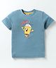 Zero Sinker Knit Half Sleeves T-Shirt with Yum Text Print - Light Blue
