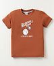 Zero Sinker Knit Half Sleeves T-Shirt With Sports Theme Print - Rust