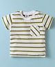 Zero Sinker Knit Half Sleeves T-Shirt with Stripes - Olive Green