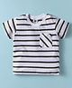 Zero Sinker Knit Half Sleeves T-Shirt with Stripes - Charcoal Grey