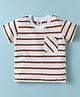 Zero Sinker Knit Half Sleeves T-Shirt with Stripes - Brown