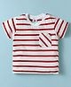 Zero Sinker Knit Half Sleeves T-Shirt with Stripes - Red