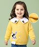 Mark & Mia Fleece Knit Sleeves Collar Neck Front Open Sweatjacket with Animal Patch & Bow Applique - Yellow