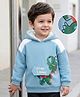 Mark & Mia Full Raglan Sleeves Hooded Sweatshirt with Dino Print & Fur Detailing - Light Blue