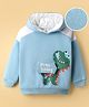 Mark & Mia Full Raglan Sleeves Hooded Sweatshirt with Dino Print & Fur Detailing - Light Blue