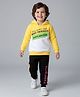 Mark & Mia Full Sleeves Winter Wear Cut & Sew Hooded Sweatshirt & Lounge Pant Text  Print  - Yellow & White