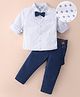 Mark & Mia Full Sleeves Printed Shirt & Trouser Set with Bow & Suspender - Blue & White