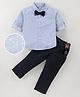Mark & Mia Full Sleeves Geometric Printed Shirt & Trouser Set with Bow & Suspender - Light Blue & Navy