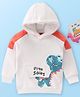 Mark & Mia Fleece Full Sleeves Hooded Raglan Sweatjacket with Dino Graphics & Flap Detailing - White