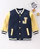 Mark & Mia Fleece Knit Full Sleeves Bomber Jacket Tipping Rib & Letter Detailing - Navy Blue