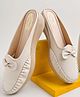 Shoetopia Bow Applique Detailed Colour Blocked Slip On Loafers - Cream