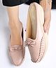 Shoetopia Bow Applique Detailed Colour Blocked Slip On Loafers - Peach