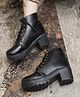 Shoetopia Solid Lace Up Boots - Black
