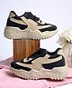 Shoetopia Mesh Detailed Colour Blocked Lace Up Sneakers - Beige