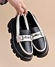 Shoetopia Metal Applique Detailed Colour Blocked Loafers - Black
