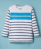 Pine Kids Cotton Knit Full Sleeves T-Shirt With Stripes - White & Navy Blue
