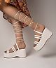 Shoetopia Solid Platform Heeled Tie Up Sandals - White