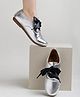 Shoetopia Bow Applique Detailed Metallic Oxford Shoes - Silver