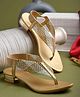Shoetopia Colour Blocked With Backstrap Heel Sandals - Golden