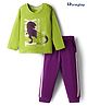 Honeyhap Premium Cotton Knit Full Sleeves Night Suit with Bio Wash Dino Print - Macaw Green & Amaranth Purple