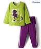Honeyhap Premium Cotton Knit Full Sleeves Night Suit with Bio Wash Dino Print - Macaw Green & Amaranth Purple
