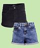Kiddopanti Pack Of 2 Denim Woven Solid Shorts - Blue & Black