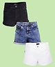 Kiddopanti Pack Of 3 Denim Woven Solid Shorts - Black Blue & White