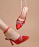 Shoetopia Stones Embellished Pump Heel Sandals - Red