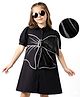 Hola Bonita Cotton Woven Half Sleeves Shirt Dress With Floral Applique - Black