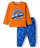 Honeyhap Premium   Cotton Knit Full Sleeves Night Suit with Bio Finish & Basketball Print - Orange Peel & Skydiver