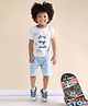 Polka Tots Cotton Woven Half Sleeves Play Laugh Smile Text Printed Tee & Shorts Set - White & Blue