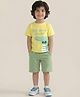 Polka Tots Cotton Woven Half Sleeves See You Later Text Printed Tee & Shorts Set - Yellow & Green