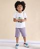 Polka Tots Cotton Woven Half Sleeves Camera & Dinosaur Printed Tee & Shorts Set - White & Purple