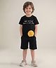 Polka Tots Cotton Woven Half Sleeves Sun Patch Detailed Tee & Shorts Set - Black