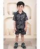 Polka Tots Cotton Woven Half Sleeves Beach Theme Printed Shirt & Coordinating Shorts Set - Black