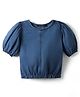 Pine Kids Cotton Woven Half Puffed Sleeves Solid Color Top - Navy Blue