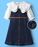 Hola Bonita Cotton Woven Half Sleeves Frock With Inner Tee & Belt - Blue & White