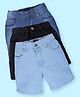Kiddopanti Denim Woven Pack Of 3 Solid & Mild Washed Shorts - Black Mid Wash Blue & Light Wash Blue