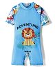 ROVARS Half Raglan Sleeves Legged Swimsuit with Jungle Theme Print - Blue