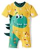 ROVARS Half Raglan Sleeves Legged Swimsuit with Dino Print & Applique - Yellow