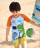 ROVARS Half Raglan Sleeves Legged Swimsuit with Dino Print - Light Blue