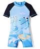 ROVARS Half Raglan Sleeves Legged Swimsuit with Sea Life Print - Navy & Light Blue