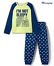 Honeyhap Premium Cotton Knit Full Raglan Sleeves Night Suit With Bio Finish & Text Print - Shadow Lime & Navy Peony