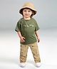 MASHUP Cotton Twill Half Sleeves Unique & Stars Printed Tee & Pant With Bucket Cap Set - Olive