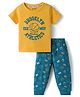 Honeyhap Premium Cotton Knit Bio Finish Half Sleeves Night Suit with Brooklyn Text Print - Sunset Gold & Seaport