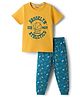 Honeyhap Premium Cotton Knit Bio Finish Half Sleeves Night Suit with Brooklyn Text Print - Sunset Gold & Seaport